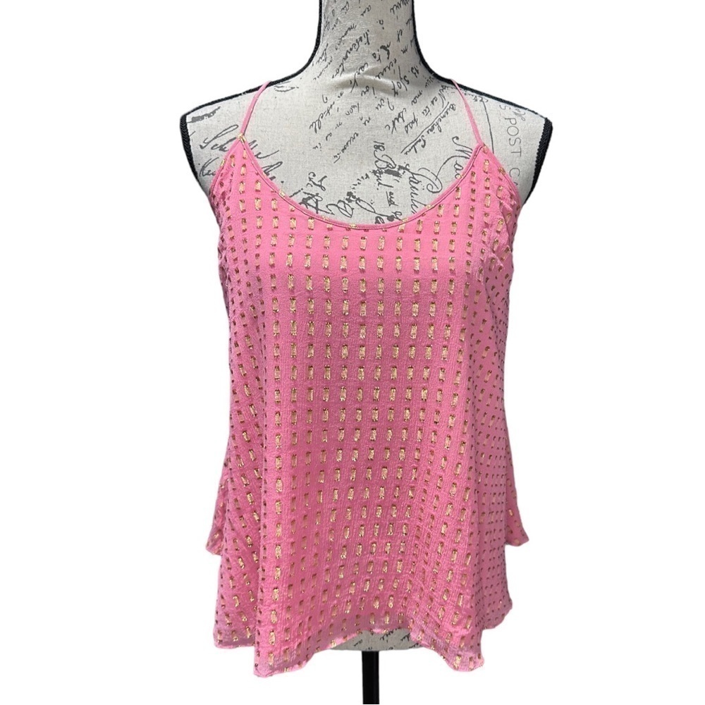 Lilly Pulitzer Silk & Metallic Pink and Gold Halter Top Size Medium